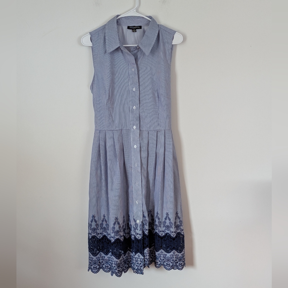 Sharagano Blue Pinstripe Sleeveless Dress Size 12